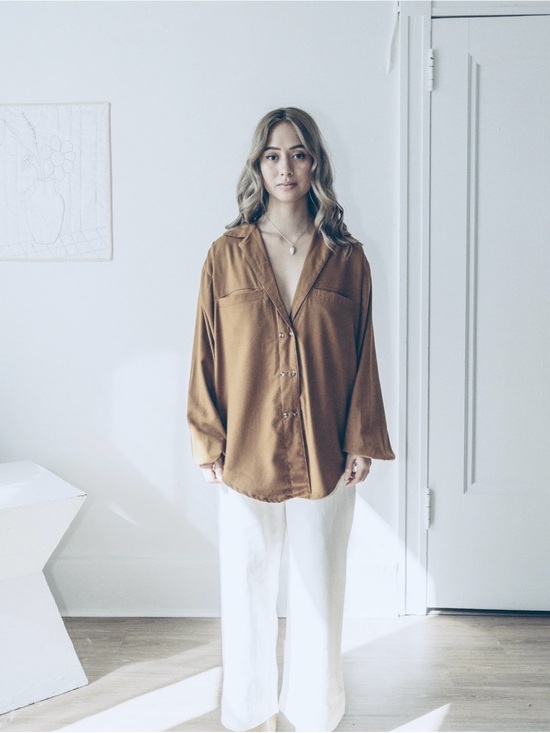 Harly Jae Tops - Harly Jae House 100% raw silk blouse textured oversized double button shirt